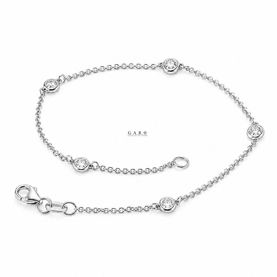 Diamond Station Bracelet 0.25 Carat 14K White Gold, Rose Gold Or Yellow Gold Certified Handmade