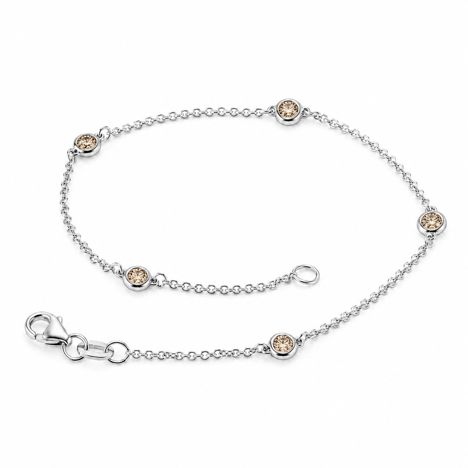 Champagne Brown Diamond By The Yard Bracelet, Station Bracelet 0.25 Carat 14K White Gold, Rose Gold Or Yellow Gold Handmade
