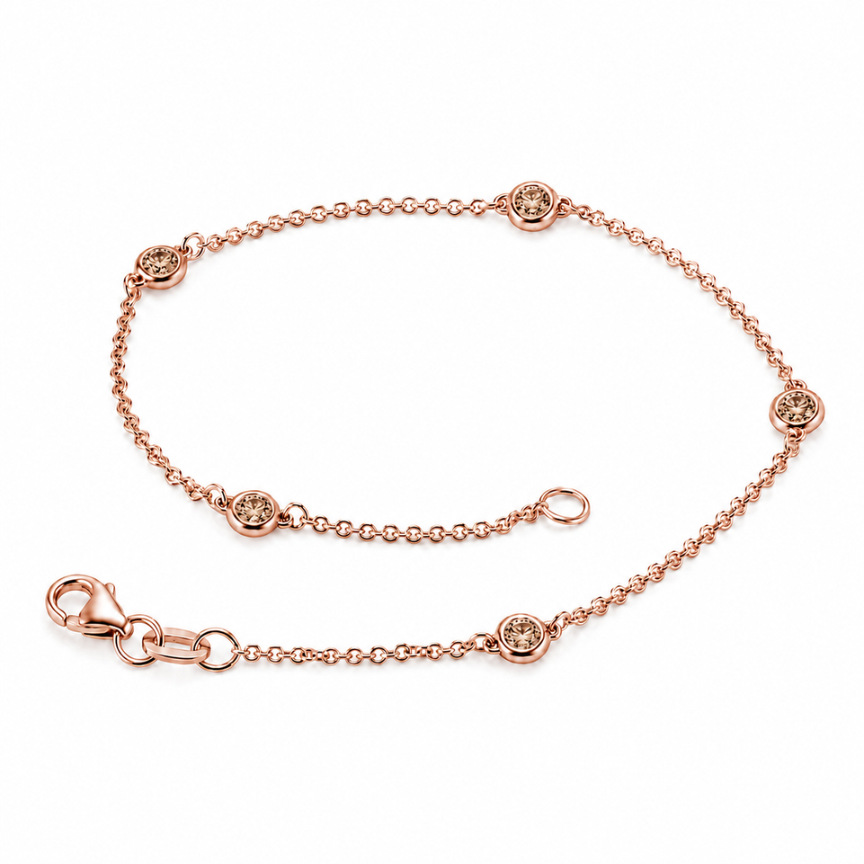 Champagne Brown Diamond Station Bracelet 0.25 Carat 14K White Gold, Rose Gold Or Yellow Gold Handmade