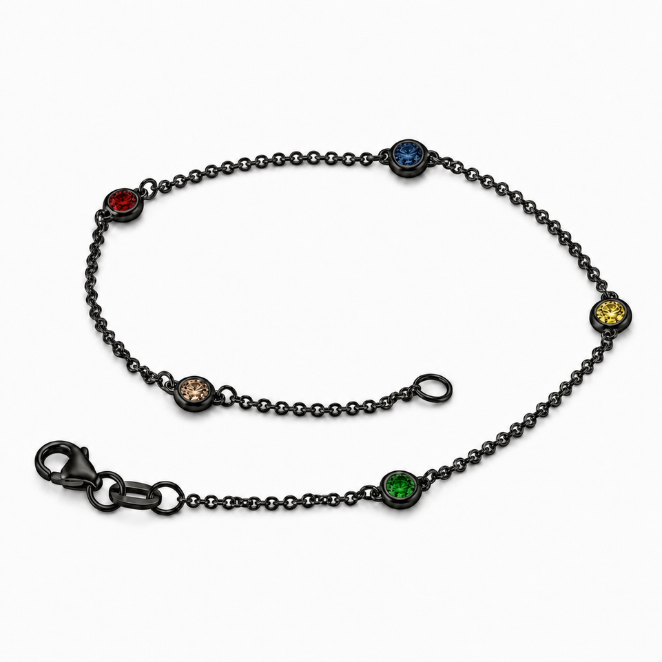 Multi Fancy Color Diamond By The Yard Bracelet, Station Bracelet 0.25 Carat 14K Black Gold Vintage Style Unique Handmade