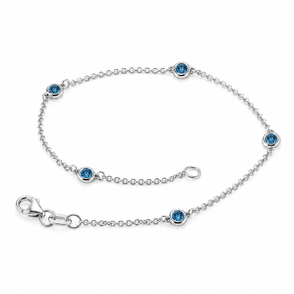 Blue Diamond Station Bracelet 0.25 Carat 14K White Gold, Rose Gold Or Yellow Gold Handmade