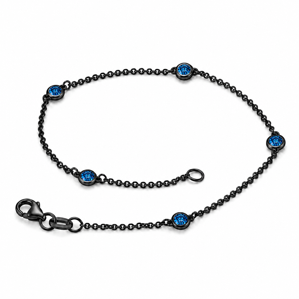 Blue Diamond By The Yard Bracelet 0.25 Carat 14K Black Gold Vintage Style Handmade