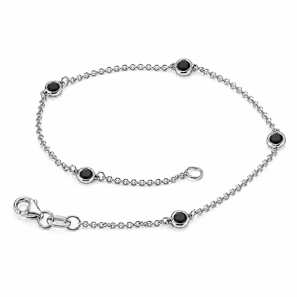 Black Diamond Station Bracelet 0.25 Carat 14K White Gold, Rose Gold Or Yellow Gold Handmade