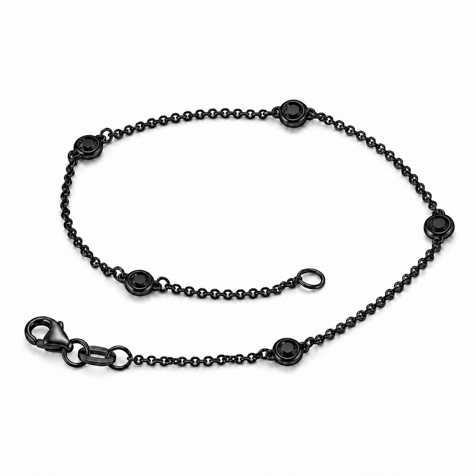 Black Diamond By Station Bracelet 0.25 Carat 14K Black Gold Vintage Style Unique Handmade