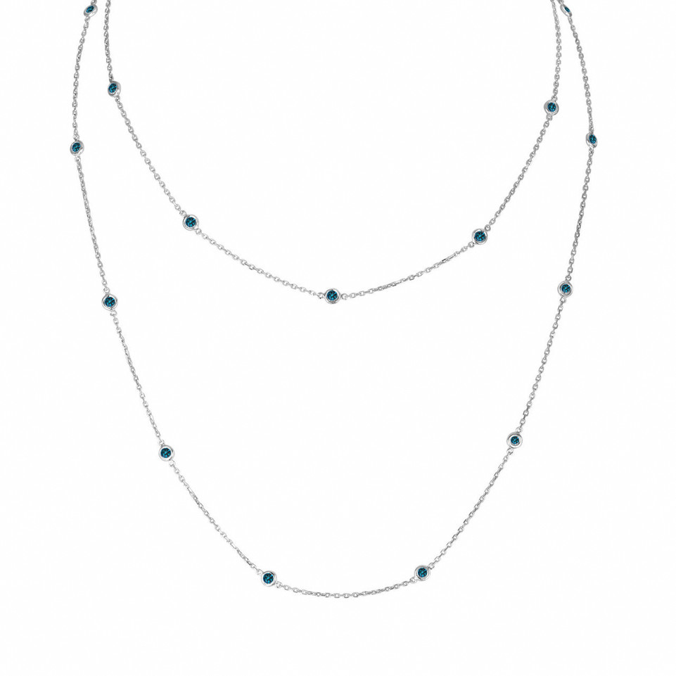 Blue Diamond Station Necklace – 1.45 Carat 36 Inch Long Chain 14K White Gold Handmade
