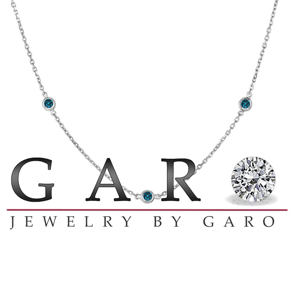 Blue Diamond By The Yard Necklace – 1.45 Carat 36 Inch Long Chain 14K White Gold Handmade
