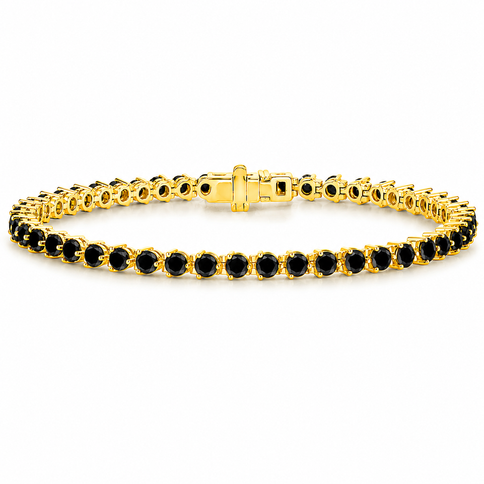 Black Diamond Tennis Bracelet 4.60 Carat 14K Yellow Gold 3 Prong Martini Set Handmade