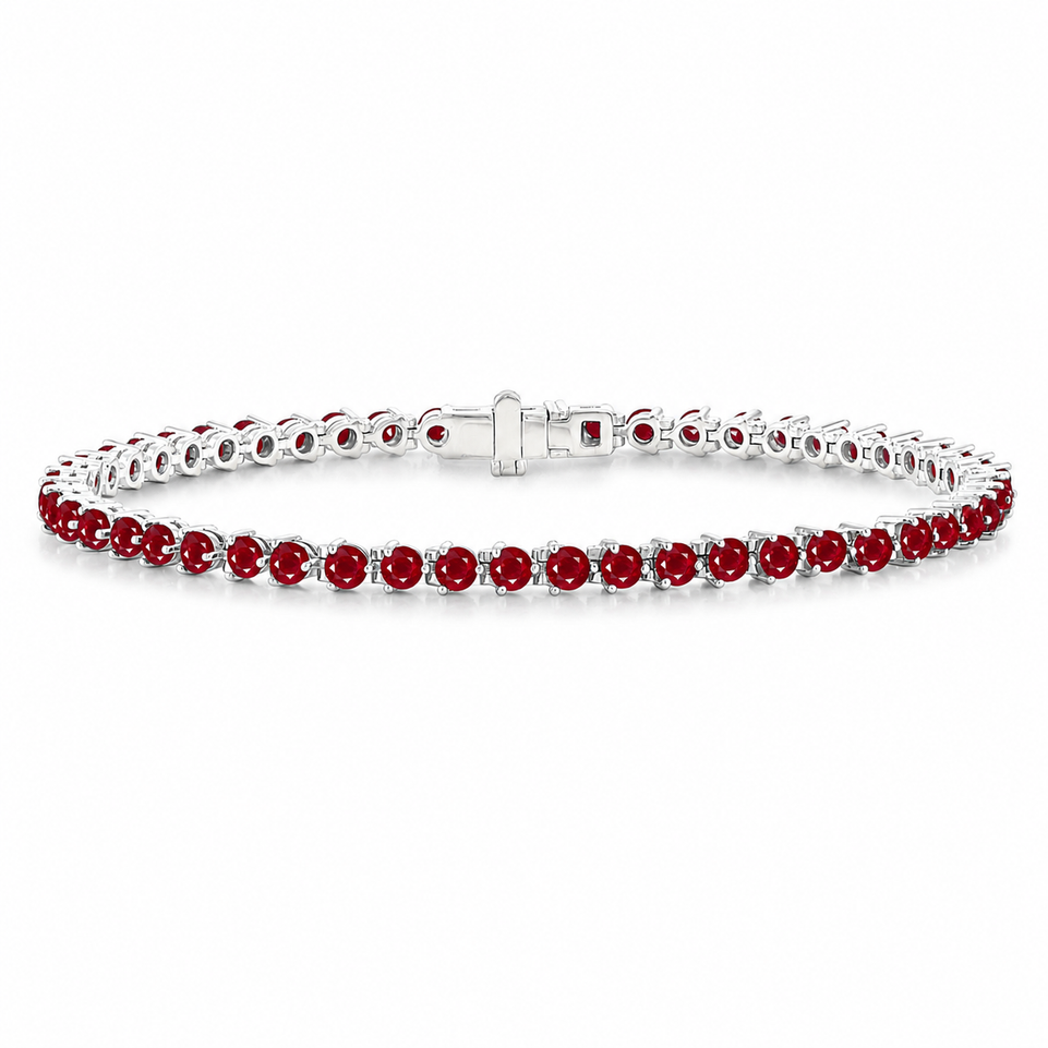 4.30 Carat Ruby Tennis Bracelet, Three Prong Martini Bracelet 14K White Gold Handmade