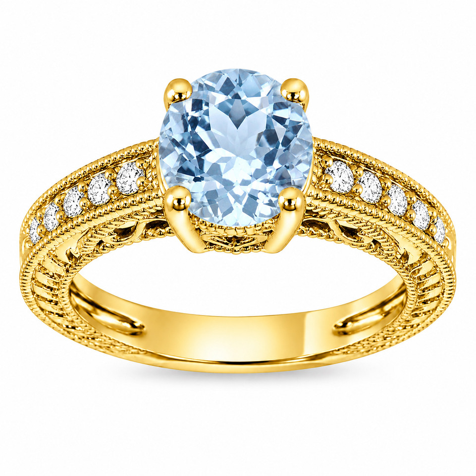 Aquamarine and Diamond Filigree Engagement Ring 1.50 Carat Unique Heart Design 14K White Gold, Yellow Gold Or Rose Gold Handmade