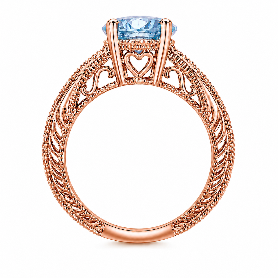 Aquamarine and Diamond Filigree Engagement Ring 1.50 Carat Unique Heart Design 14K White Gold, Yellow Gold Or Rose Gold Handmade