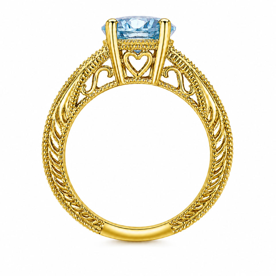 Aquamarine and Diamond Filigree Engagement Ring 1.50 Carat Unique Heart Design 14K White Gold, Yellow Gold Or Rose Gold Handmade