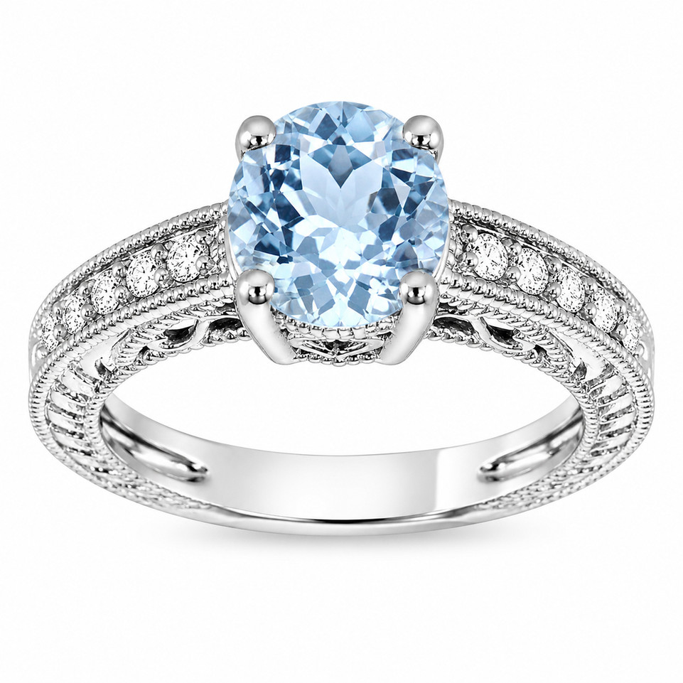 Platinum Aquamarine and Diamond Filigree Engagement Ring 1.50 Carat Heart Design Handmade