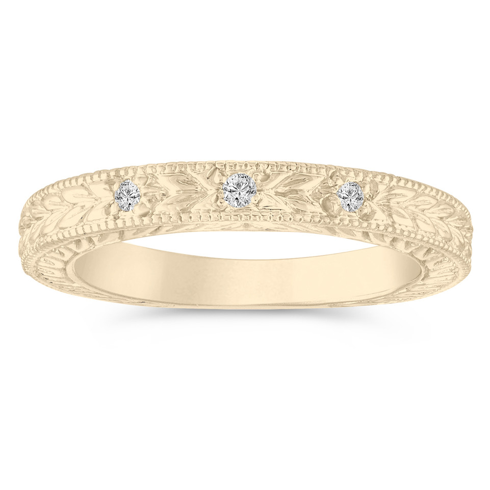 0.05 Carat Diamond Wedding Ring, Anniversary Band 14K White Gold, Rose Gold Or  Yellow Gold Vintage Antique Style Engraved Handmade Certified 