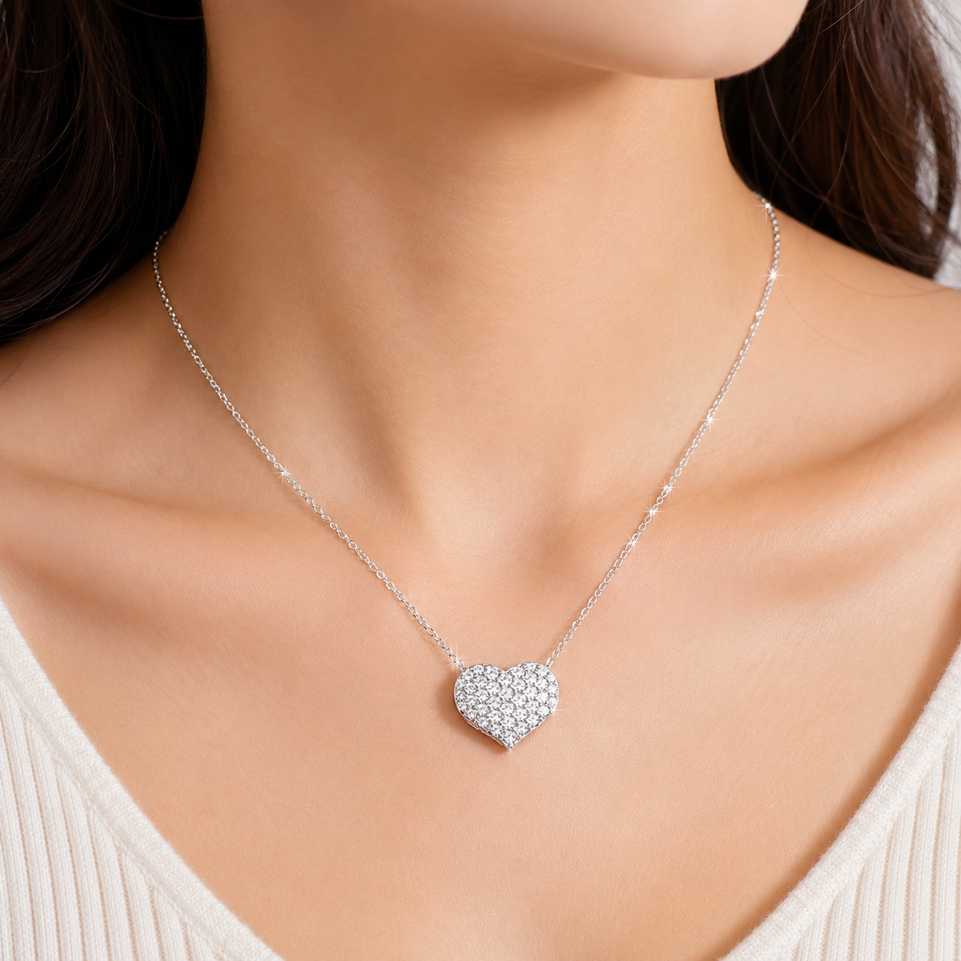 Diamond Heart Love Pendant Necklace 1.00 Carat Natural Diamonds 14K White Gold, Yellow Gold Or Rose Gold Unique Pave Handmade Certified 