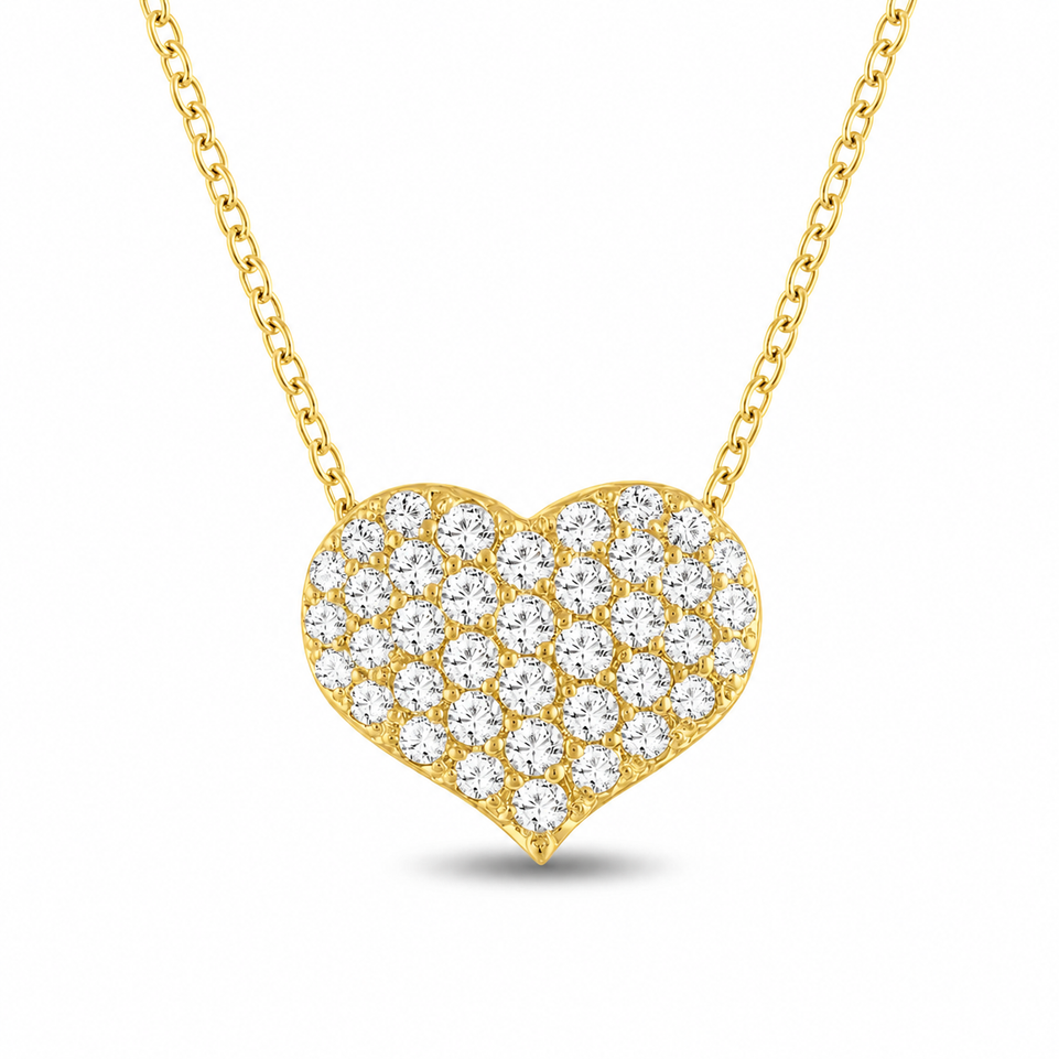 Diamond Heart Love Pendant Necklace 1.00 Carat Natural Diamonds 14K White Gold, Yellow Gold Or Rose Gold Unique Pave Handmade Certified 