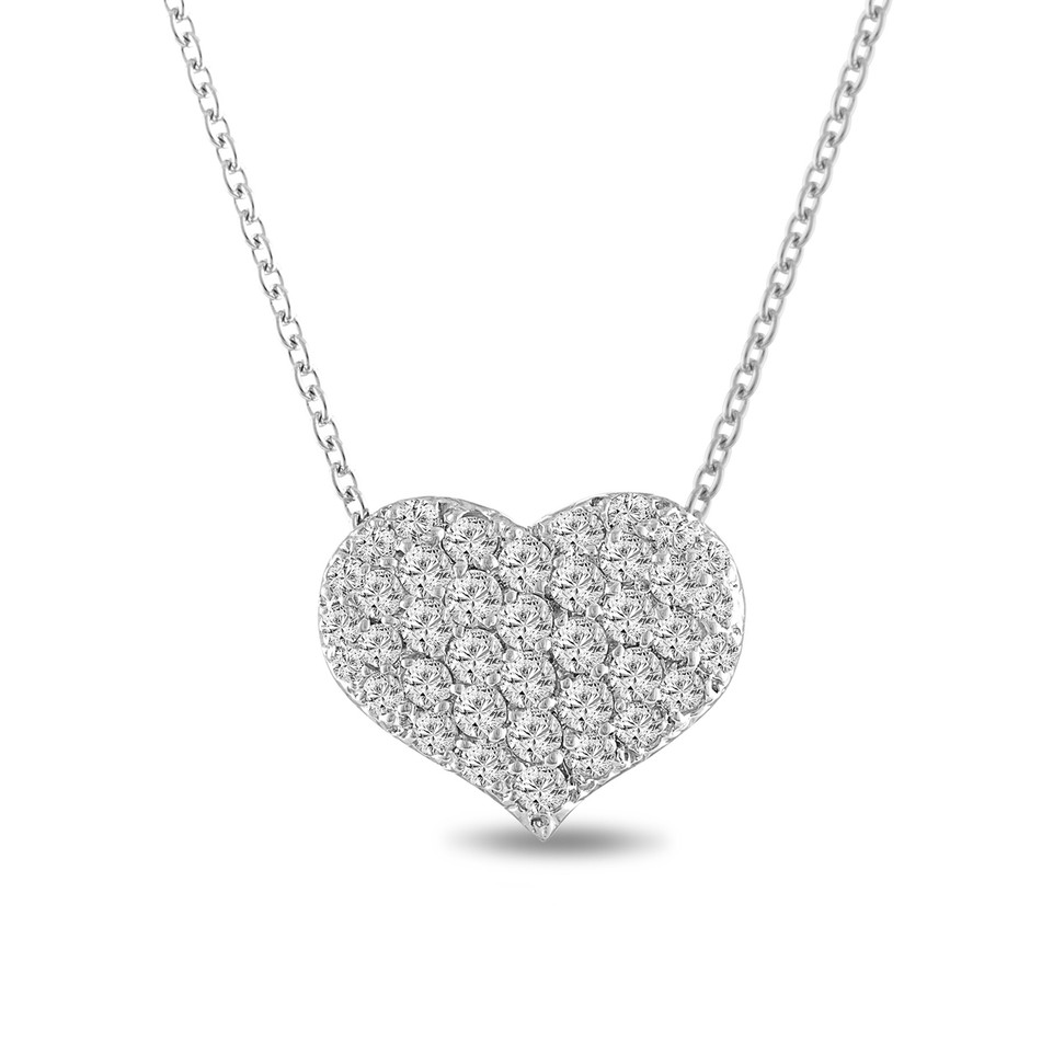 1.00 Carat Platinum Diamond Heart Love Pendant Necklace Pave Set Handmade
