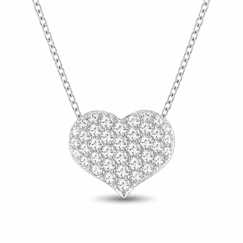 1.00 Carat Platinum Diamond Heart Love Pendant Necklace Pave Set Handmade