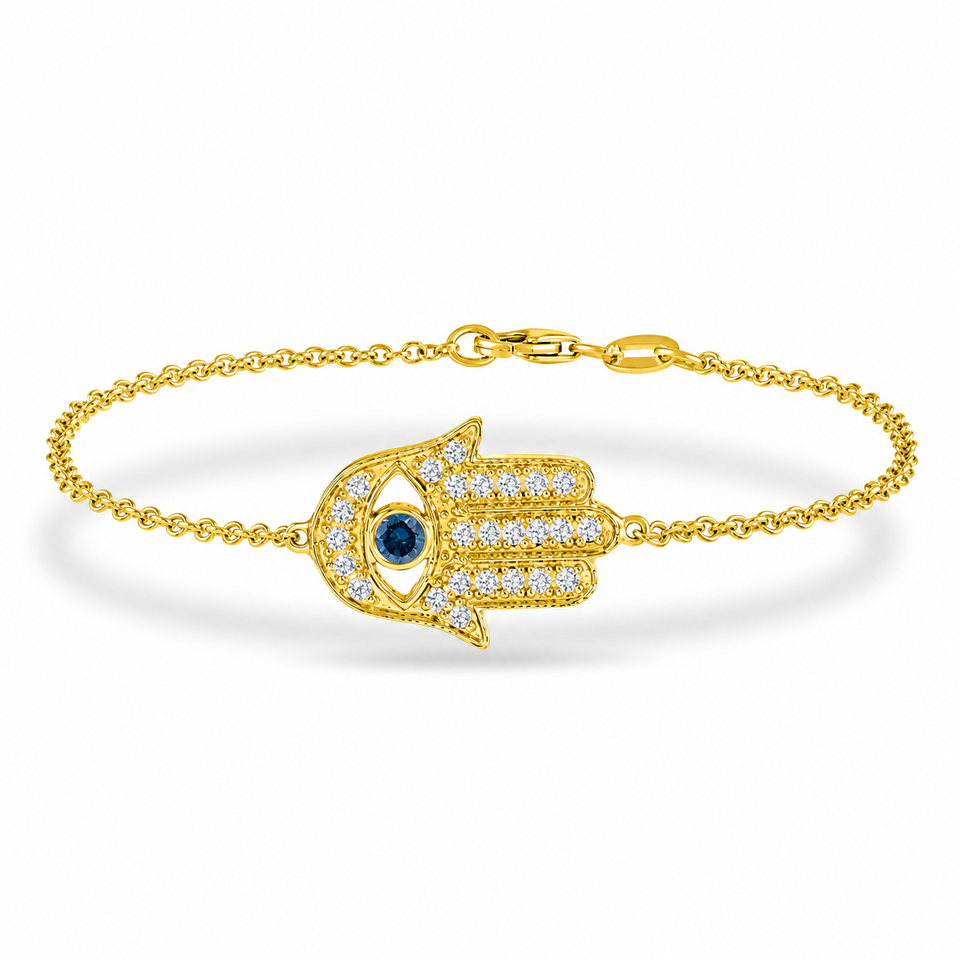 Hamsa Diamond Bracelet 0.32 Carat Unique 14K White Gold, 14K Yellow Gold or 14K Rose Gold Handmade Micro Pave