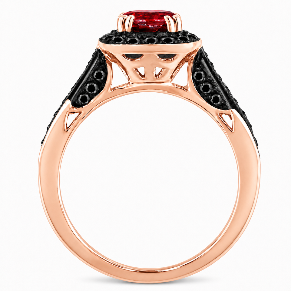 Garnet and Black Diamond Engagement Ring 1.46 Carat Unique Halo 14K White Yellow or Rose Gold Handmade Certified