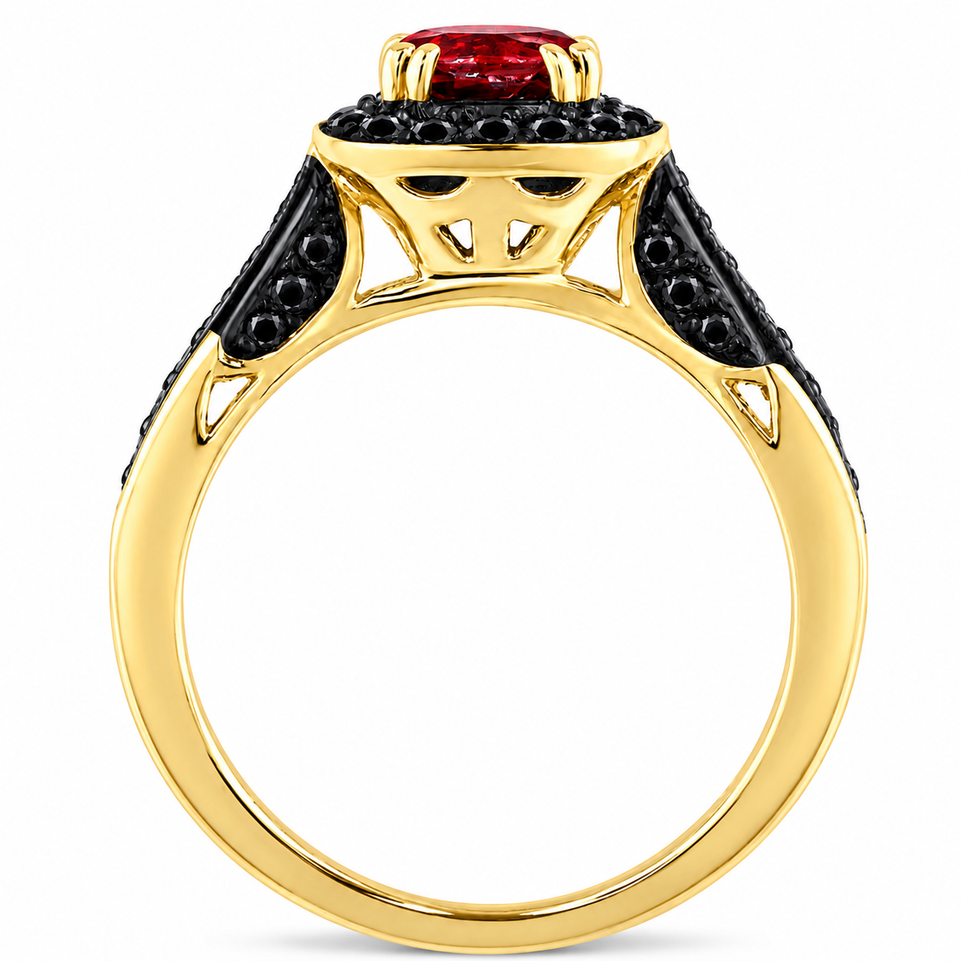 Garnet and Black Diamond Engagement Ring 1.46 Carat Unique Halo 14K White Yellow or Rose Gold Handmade Certified