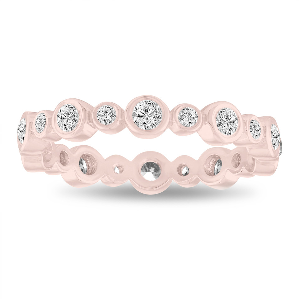 Eternity Wedding Band, Diamond Bubble Band, 14K Rose Gold Anniversary Ring, Stackable Band 0.55 Carat Bezel Set handmade
