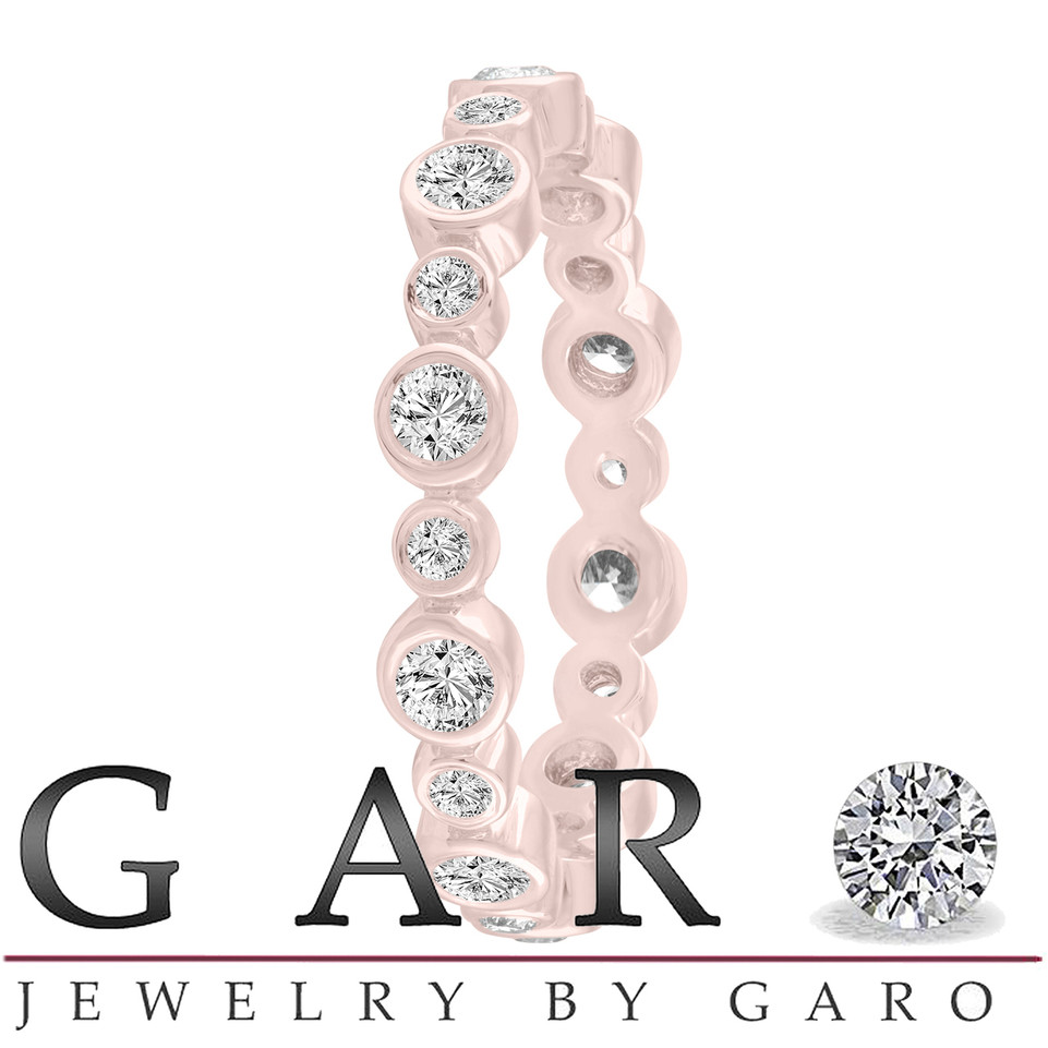 Eternity Wedding Band, Diamond Bubble Band, 14K Rose Gold Anniversary Ring, Stackable Band 0.55 Carat Bezel Set handmade
