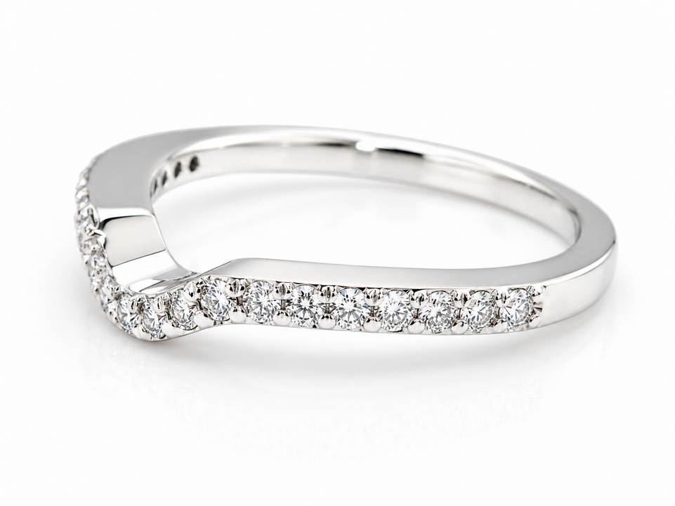 Platinum Diamond Matching Curve Wedding Band, Anniversary Band, Handmade 0.19 Carat