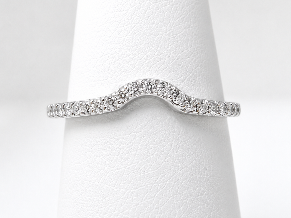 Platinum Diamond Matching Curve Wedding Band, Anniversary Band, Handmade 0.19 Carat