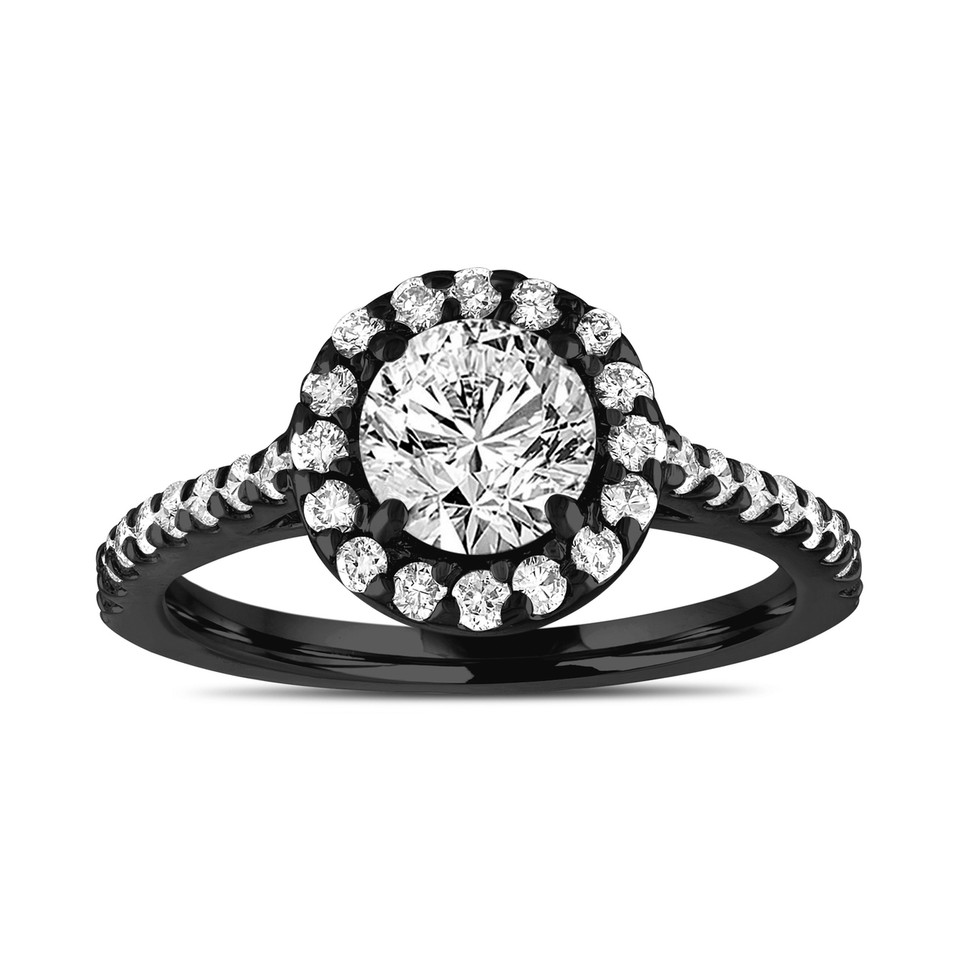 Unique Diamond Halo Engagement Ring, Vintage Style Gia Certified 14k Black Gold 1.55 Carat Handmade Unique Diamond Halo Engagement Ring, Vintage Style Gia Certified 14k Black Gold 1.55 Carat Handmade