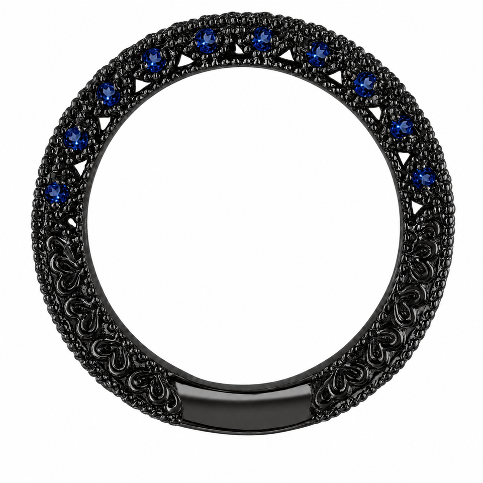 Sapphire Half Eternity Wedding Band, Sapphire Anniversary Ring 0.38 Carat 14K Black Gold Vintage Style Unique Certified Handmade