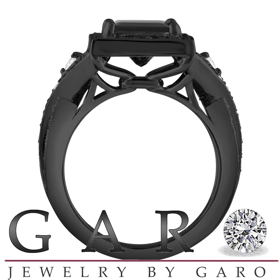 Princess Cut Black Diamond Infinity Engagement Ring Unique Halo Twisted 2.64 Carat 14K Black Gold Vintage Style Certified Handmade