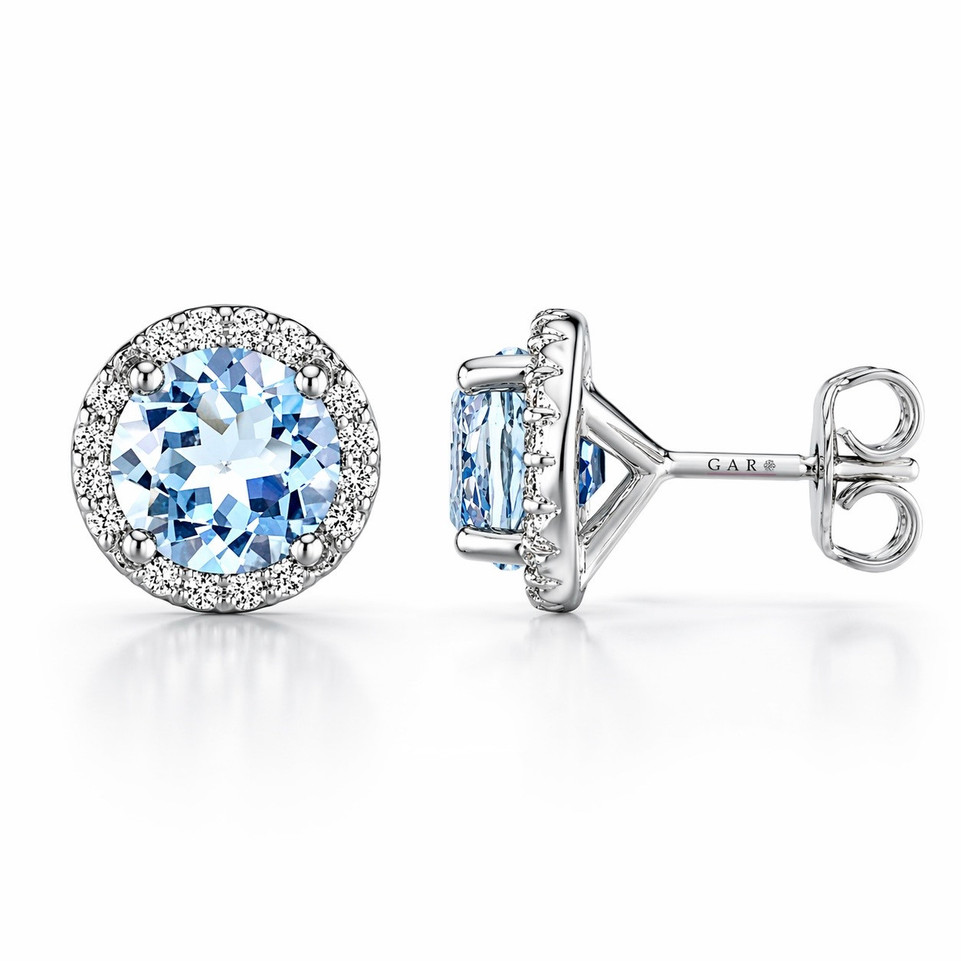 Natural Aquamarine & Diamond Halo Stud Earrings 1.76 Carat 14K White Gold, Yellow Gold or Rose Gold Handmade Micro Pave March Birthstone Certified