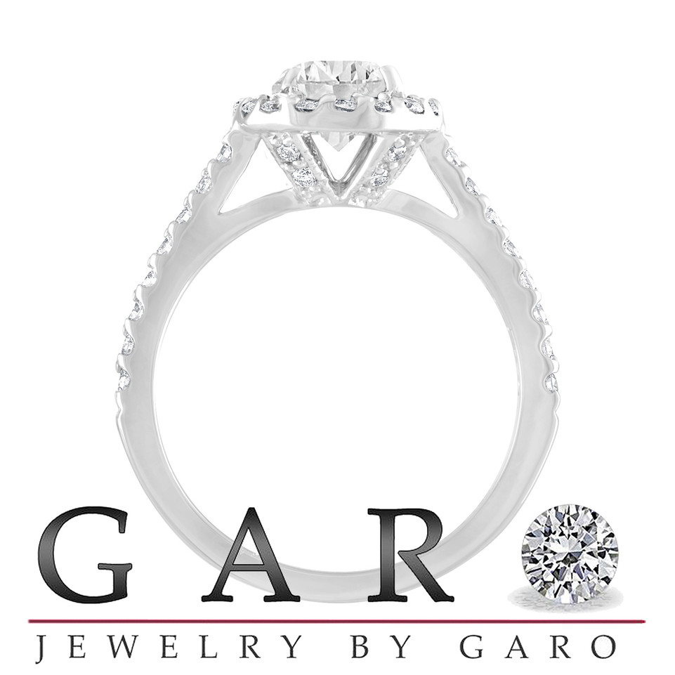 1.84 Carat Diamond Halo Engagement Ring Set Gia Certified 14k White Gold Handmade