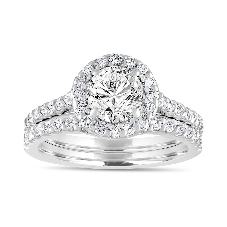 1.84 Carat Diamond Halo Engagement Ring Set Gia Certified 14k White Gold Handmade