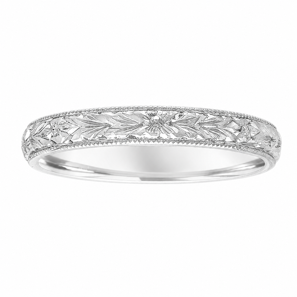 Platinum Vintage Wedding Band, Hand Engraved Wedding Ring, Antique Wedding Band, Womens Wedding Band, 3 mm Anniversary Band, Unique Handmade