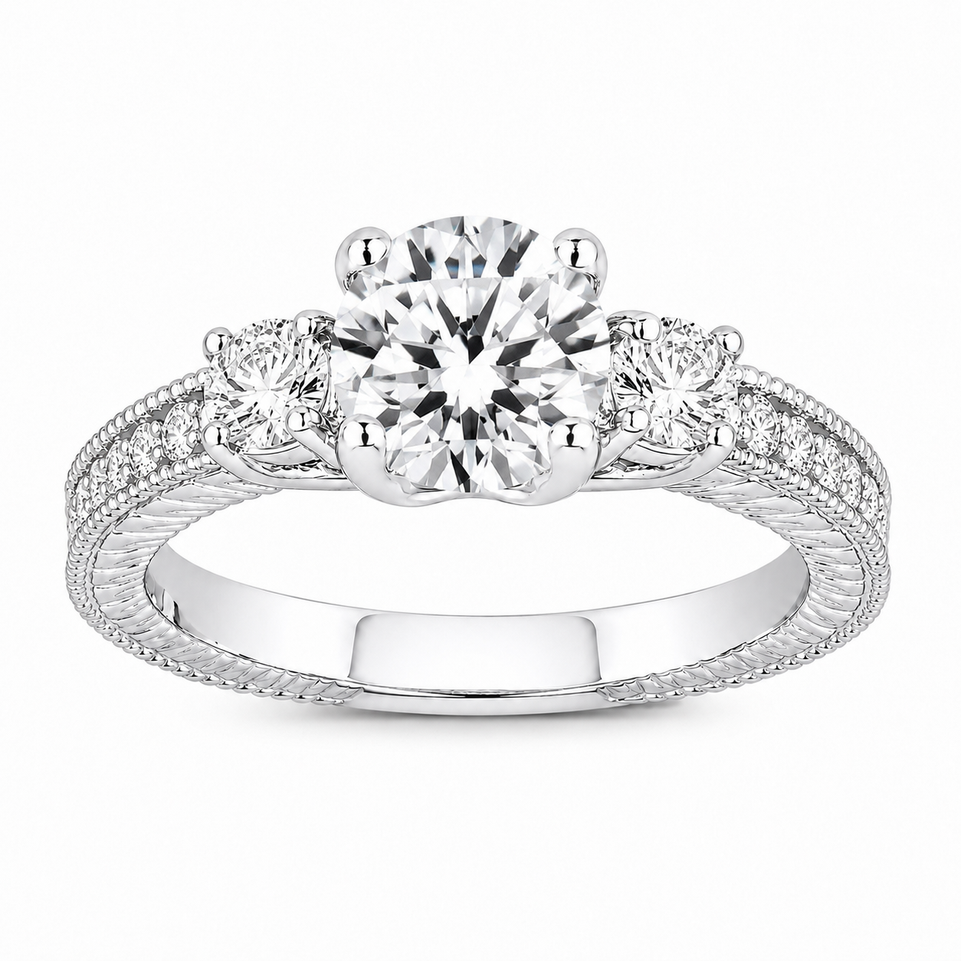 1.38 Carat Natural Diamond Engagement Ring 14K White Gold GIA Certified Handmade