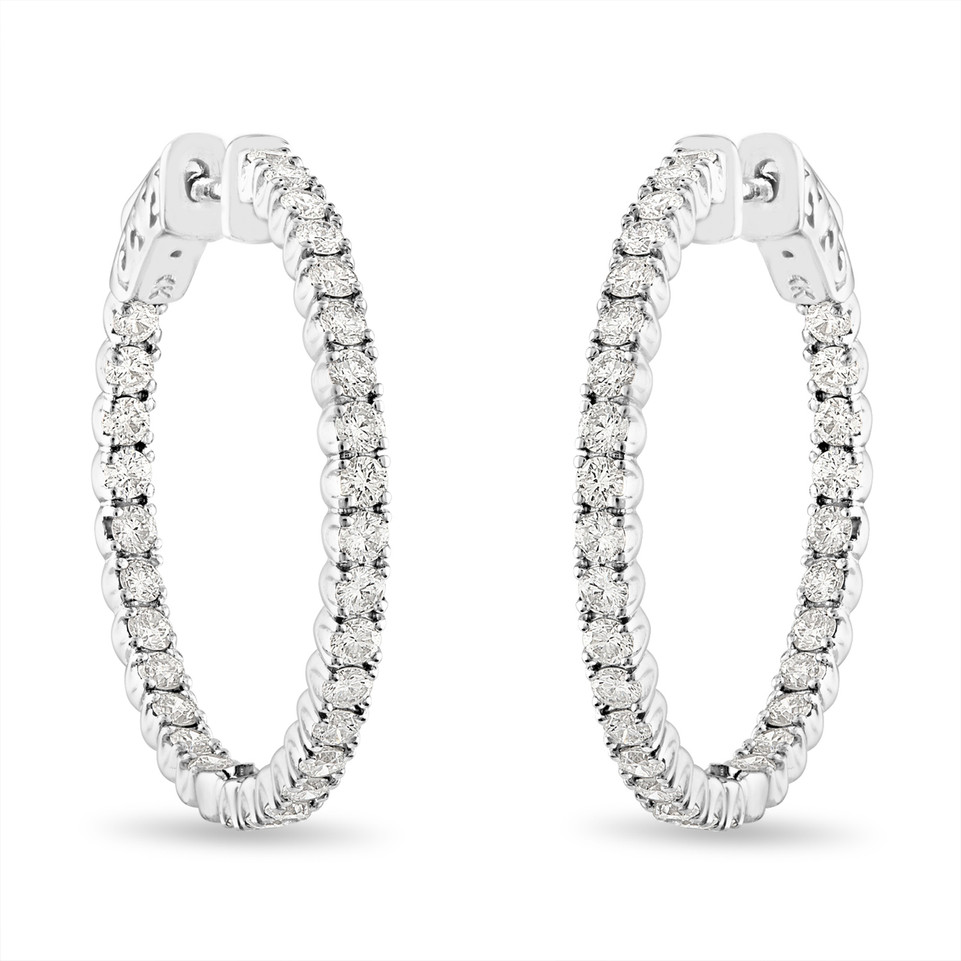 2.10 Carat Inside Out Diamond Hoop Earrings, 1 Inch 14K White Gold Certified 2.10 Carat Inside Out Diamond Hoop Earrings, 1 Inch 14K White Gold Certified