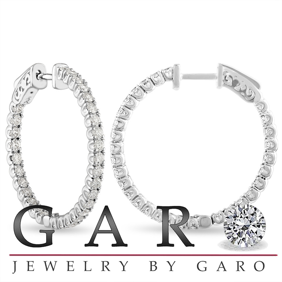 2.10 Carat Inside Out Diamond Hoop Earrings, 1 Inch 14K White Gold Certified 2.10 Carat Inside Out Diamond Hoop Earrings, 1 Inch 14K White Gold Certified