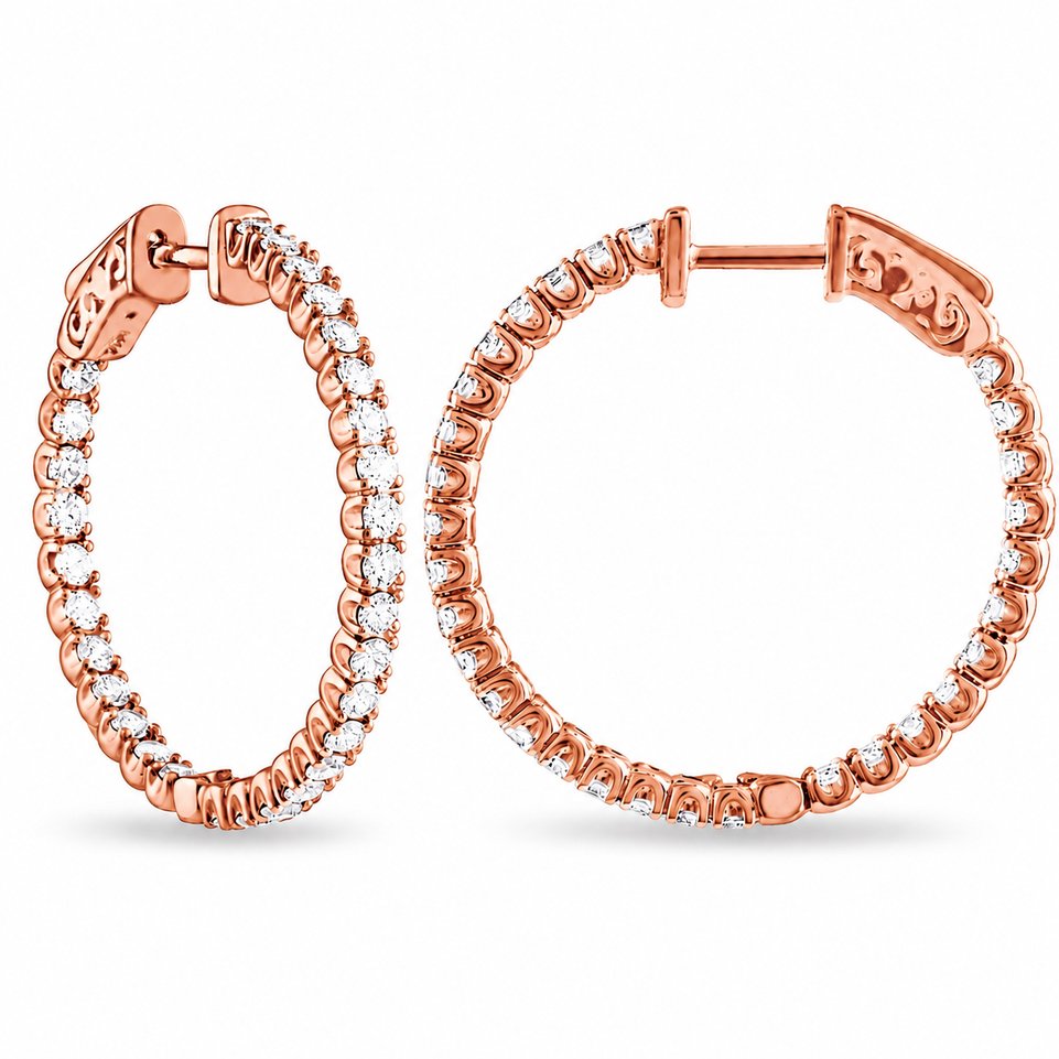 2.10 Carat Inside Out Diamond Hoop Earrings, 1.25 Inch 14K White Gold Yellow Or Rose Gold Certified