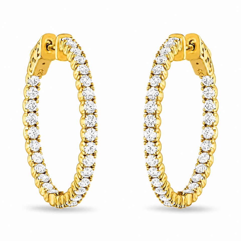 2.10 Carat Inside Out Diamond Hoop Earrings, 1 Inch 14K White Gold Yellow Or Rose Gold Certified