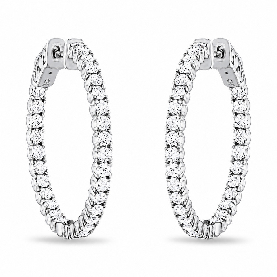 2.10 Carat Inside Out Diamond Hoop Earrings, 1 Inch 14K White Gold Yellow Or Rose Gold Certified