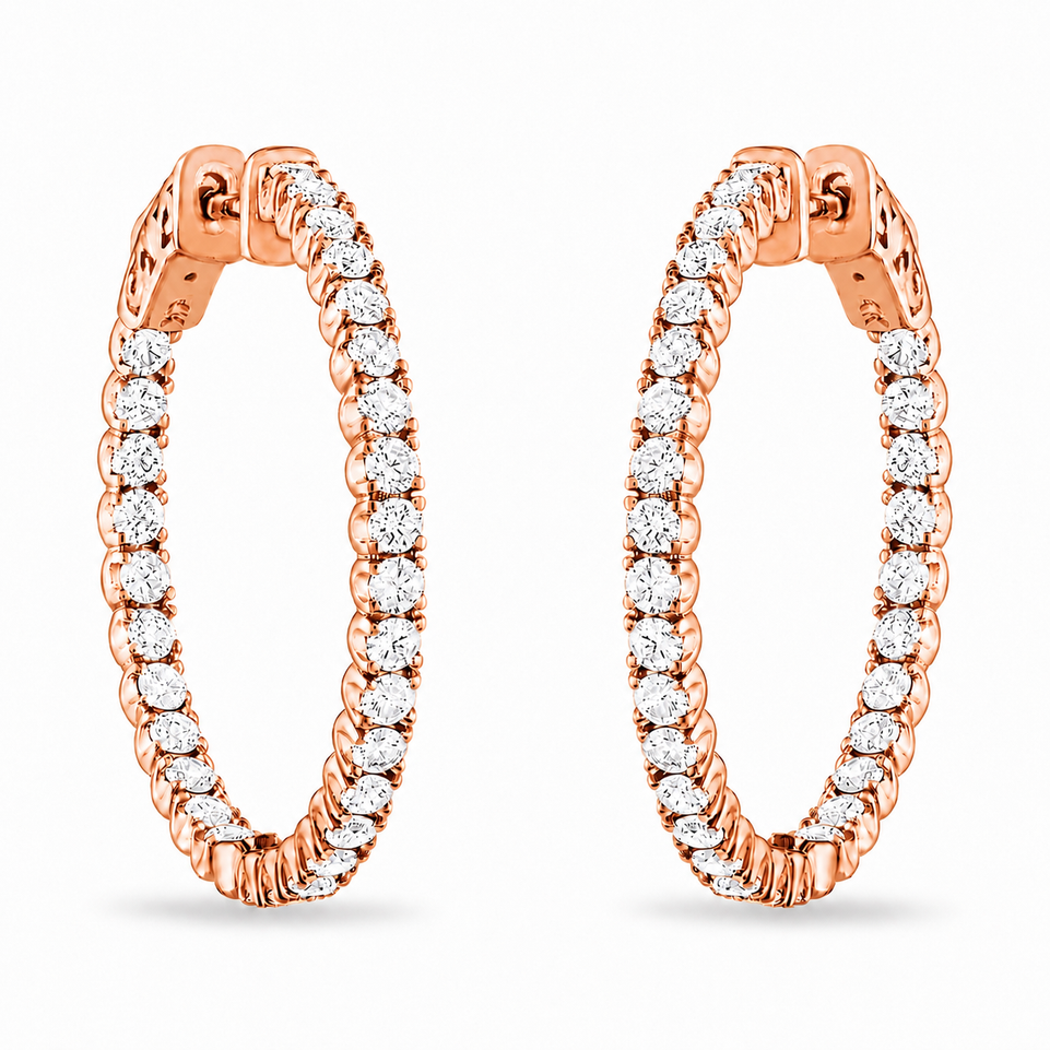 2.10 Carat Inside Out Diamond Hoop Earrings, 1 Inch 14K White Gold Yellow Or Rose Gold Certified