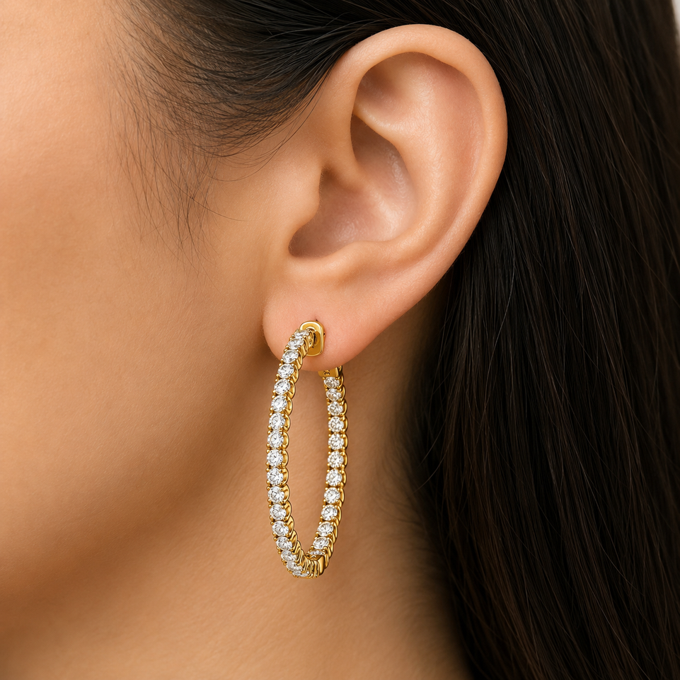 2.10 Carat Inside Out Diamond Hoop Earrings, 1 Inch 14K White Gold Yellow Or Rose Gold Certified