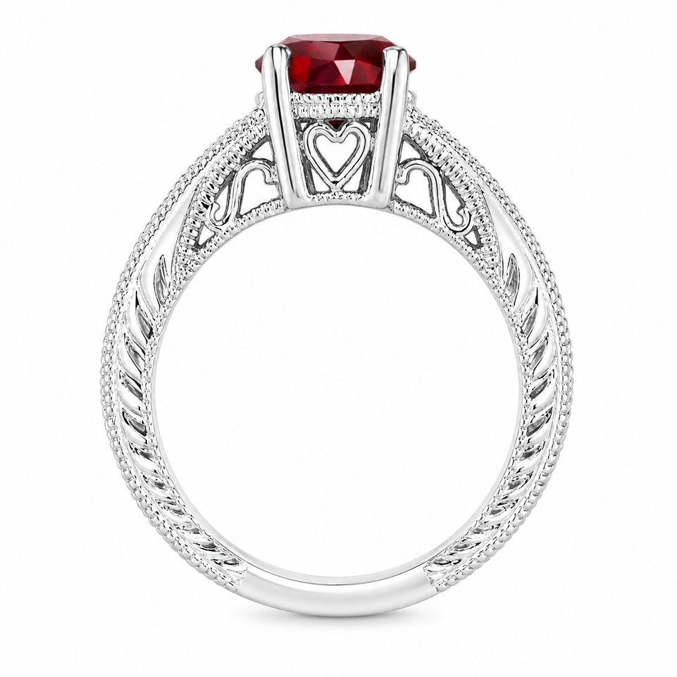 Garnet Engagement Ring 2.25 Carat 14K White Gold Unique Birthstone Certified Handmade