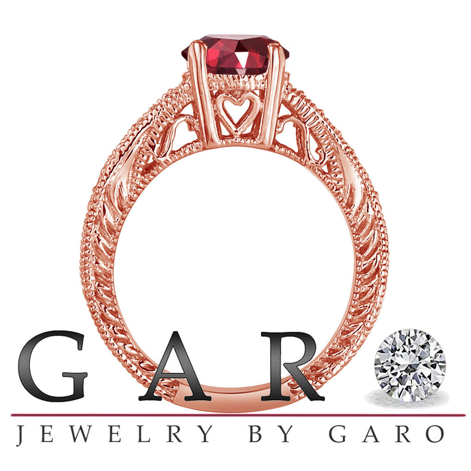 2.25 Carat Garnet Engagement Ring 14K Rose Gold Unique Birthstone Certified Handmade