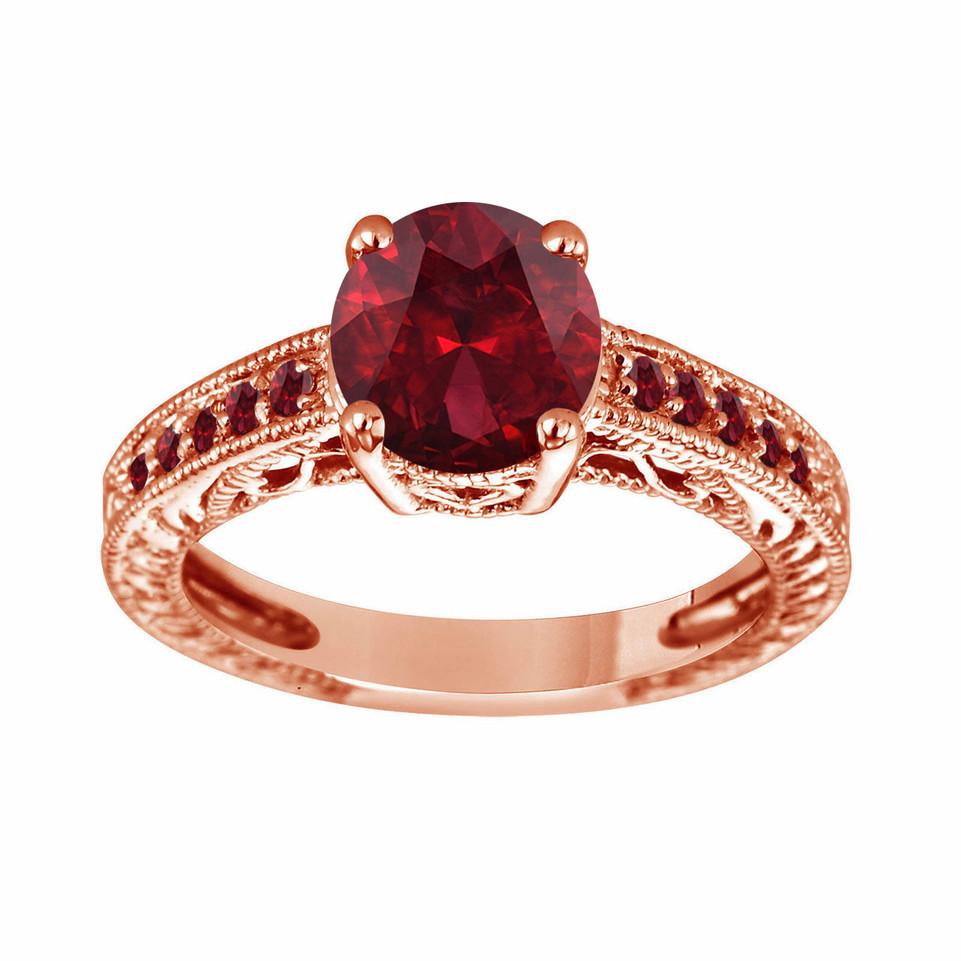 2.25 Carat Garnet Engagement Ring 14K Rose Gold Unique Birthstone Certified Handmade