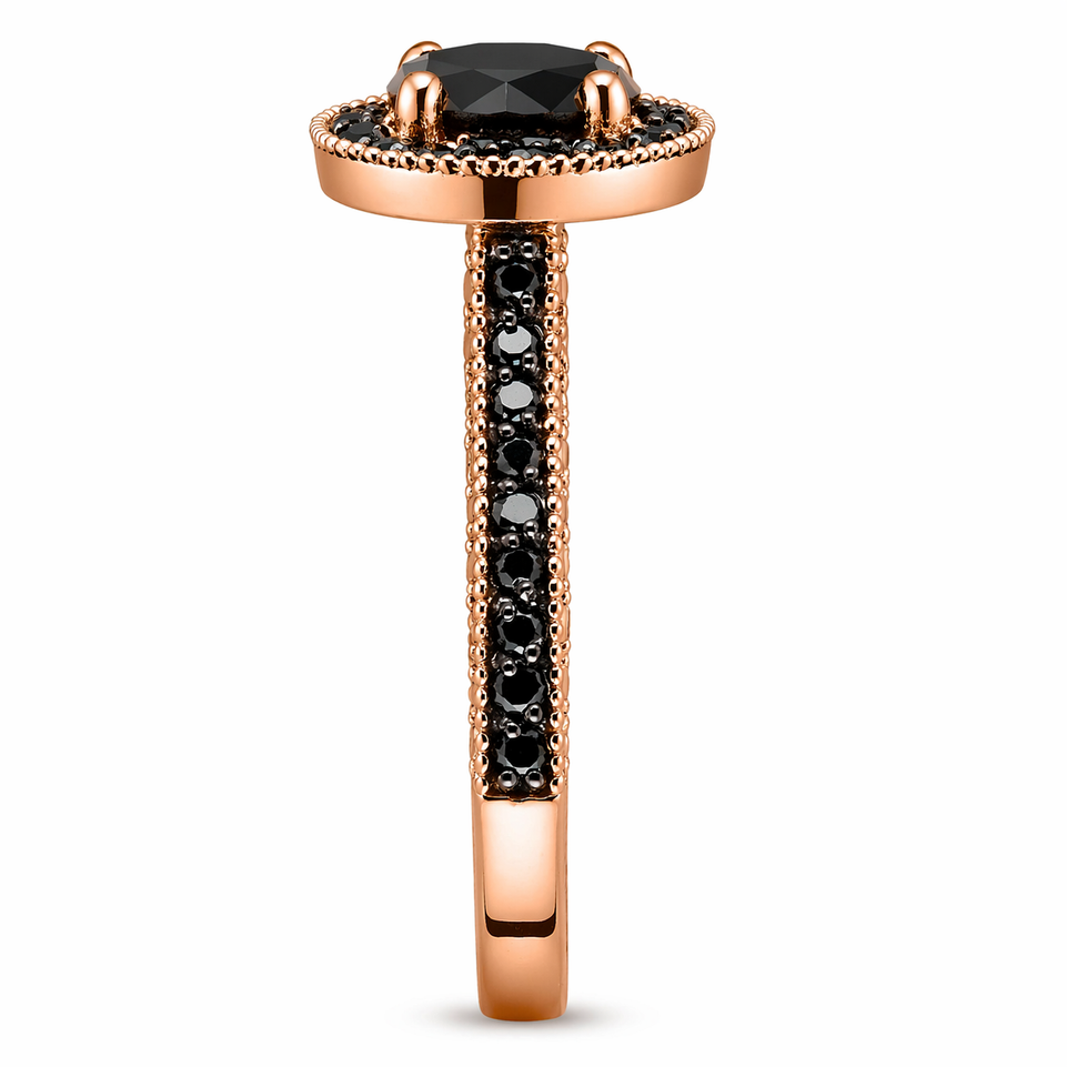 2 Carat Black Diamond Halo Engagement Ring 14K Rose Gold Certified Handmade