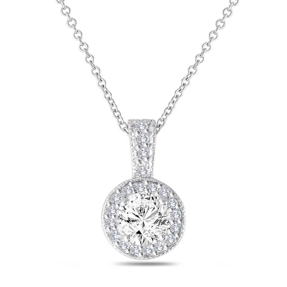 1.23 Carat Diamond Halo Pendant Necklace GIA Certified 14K White Gold or Yellow Gold Handmade