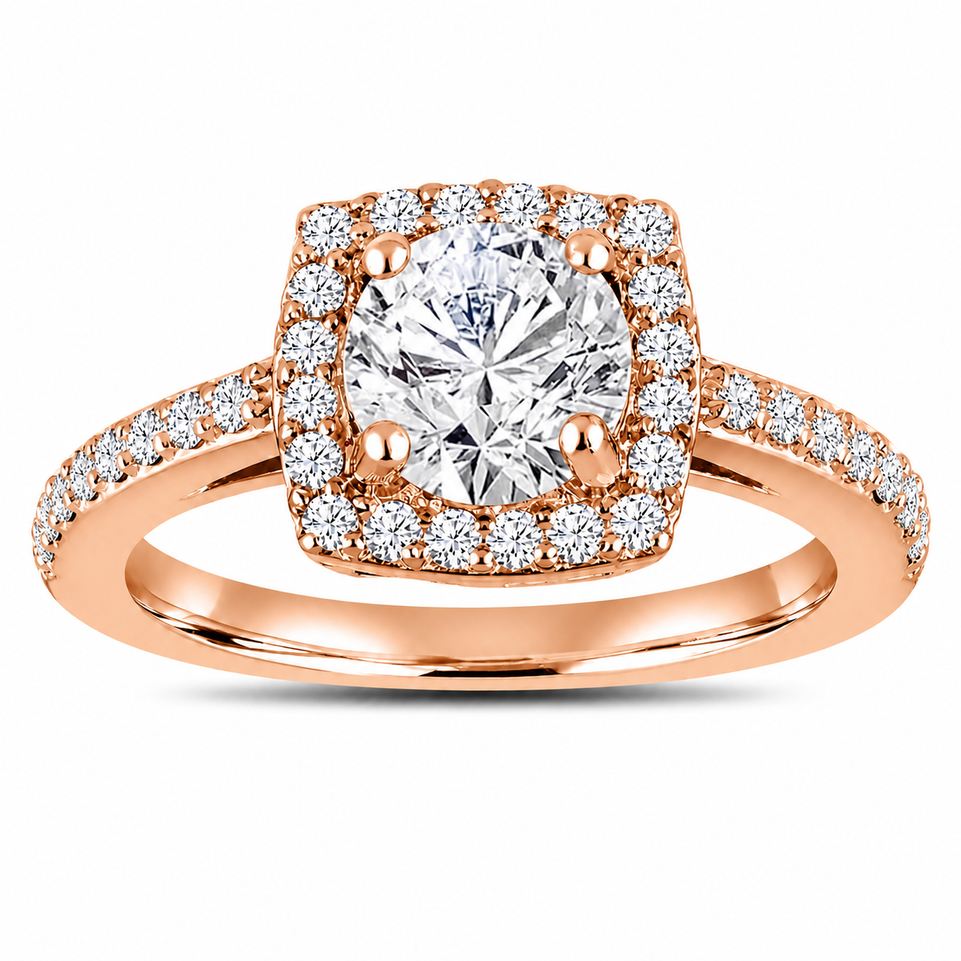 Diamond Halo Engagement Ring, 18K Yellow Gold, White Gold, Rose Gold Or Black Gold Vintage Style 1.38 Carat F SI1 GIA Certified Handcrafted 