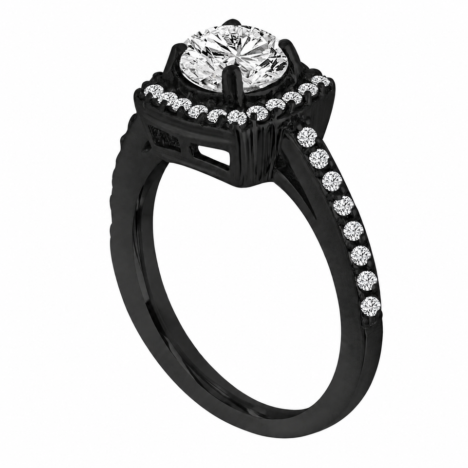 Diamond Halo Engagement Ring, 18K Yellow Gold, White Gold, Rose Gold Or Black Gold Vintage Style 1.38 Carat F SI1 GIA Certified Handcrafted 